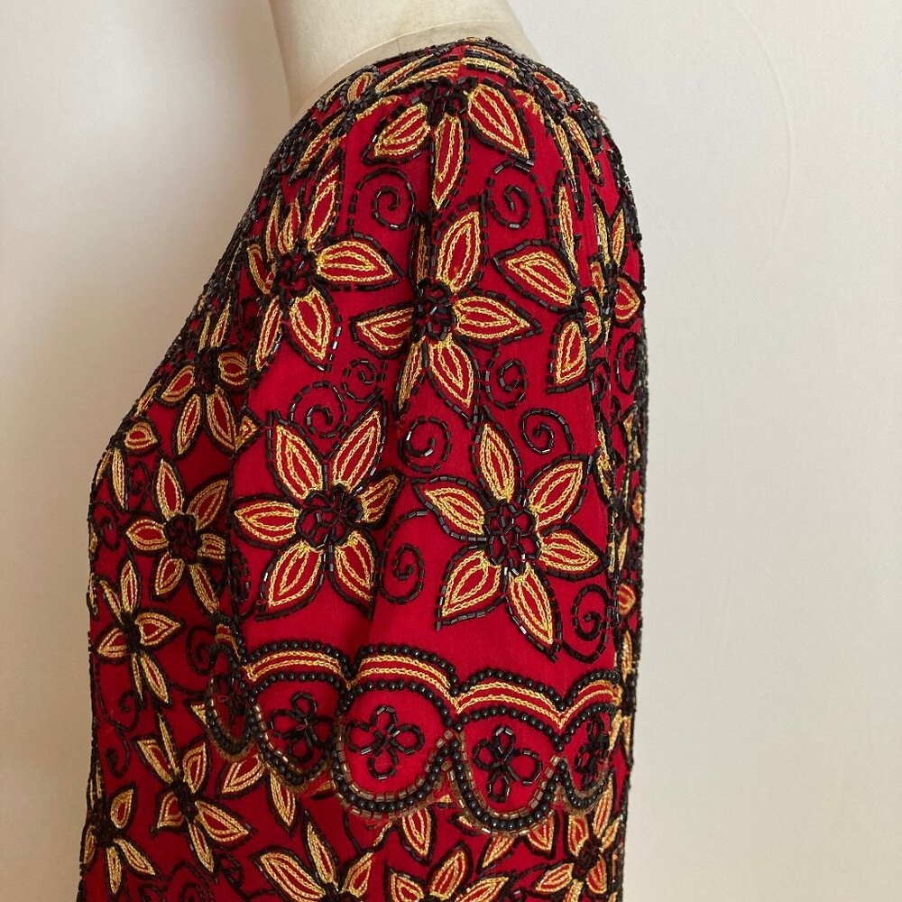 Adrianna Papell Boutique Beaded Silk Lined Daisy 🌼 Red - Picture 8 of 11